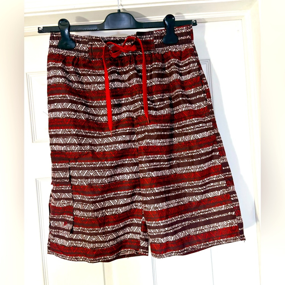 Men's Red and White Patterned Athletic Shorts